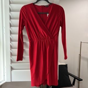 Red Long Sleeve Silky Dress